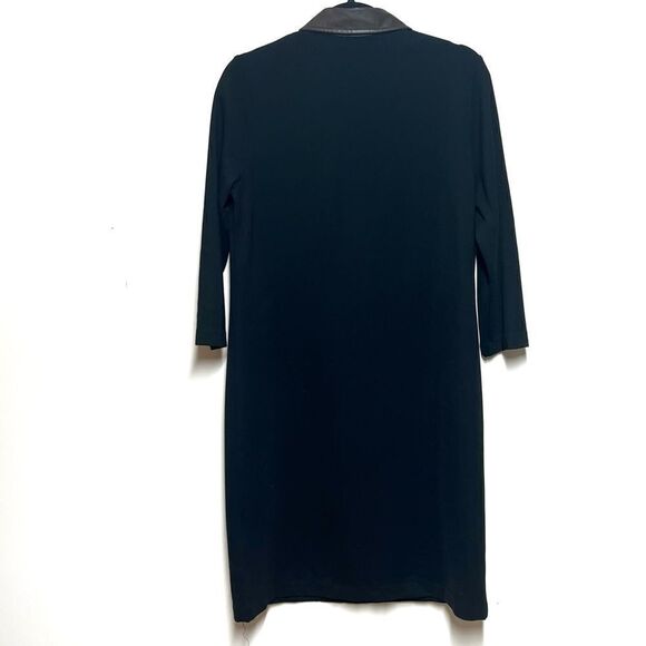 New J. McLaughlin Falcon Vegan Leather Trim‎ 3/4 Sleeve Knit Shirt Dress Sz M - Picture 3 of 6